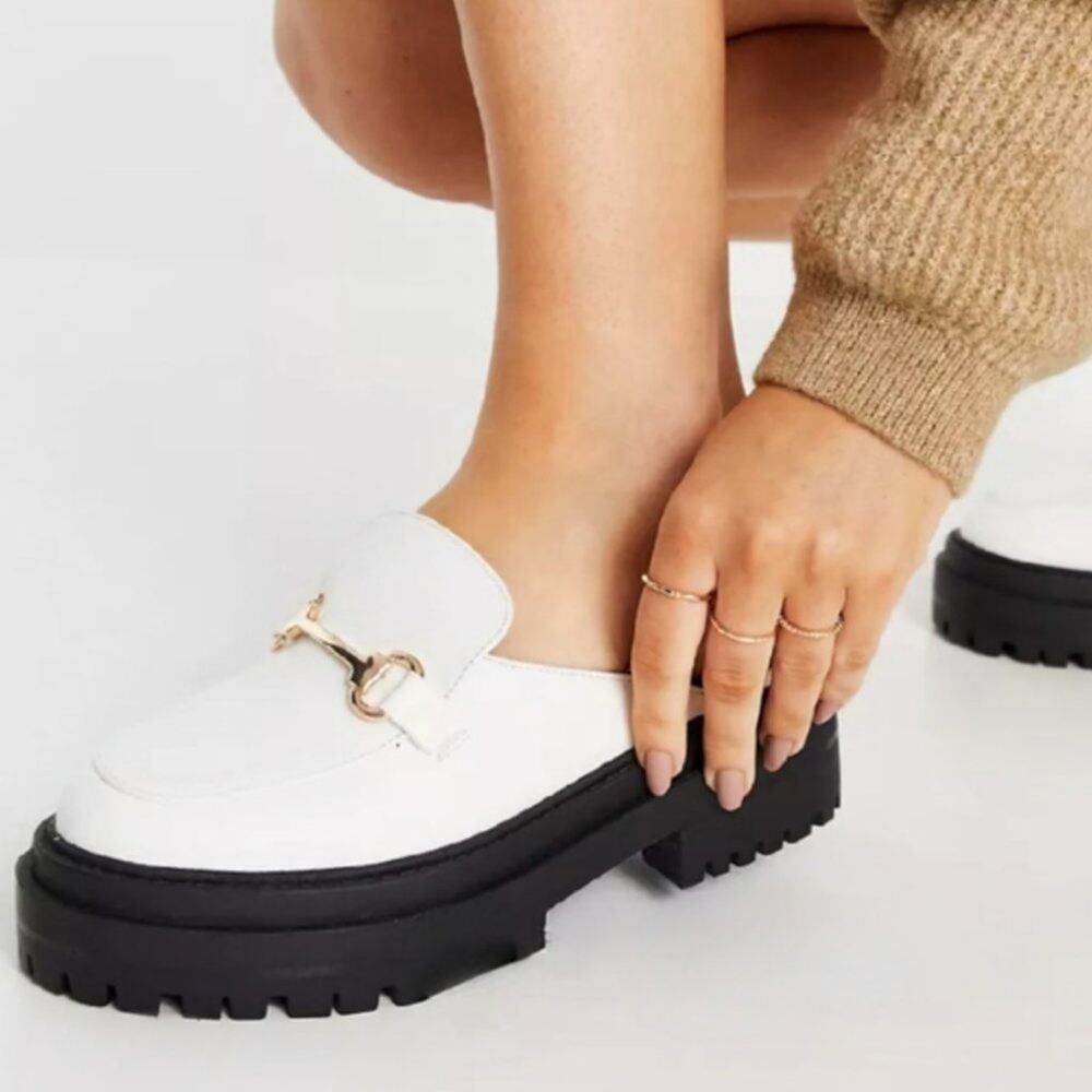 ASOS x RAID Sadie Chunky Loafer Mules Horsebit White Sz 7
